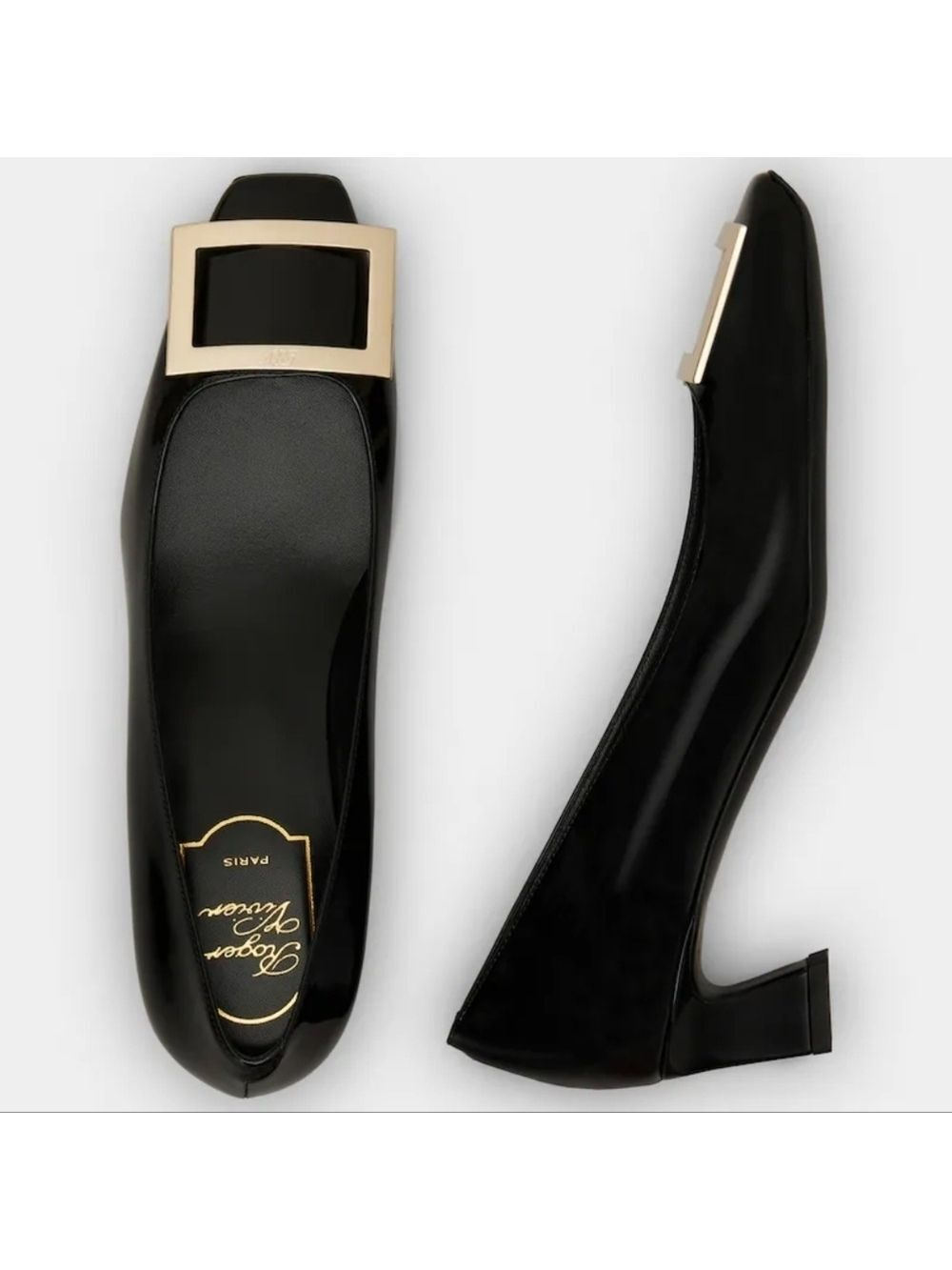 Roger Vivier Trompette Metal Buckle Pumps in Patent Leather
